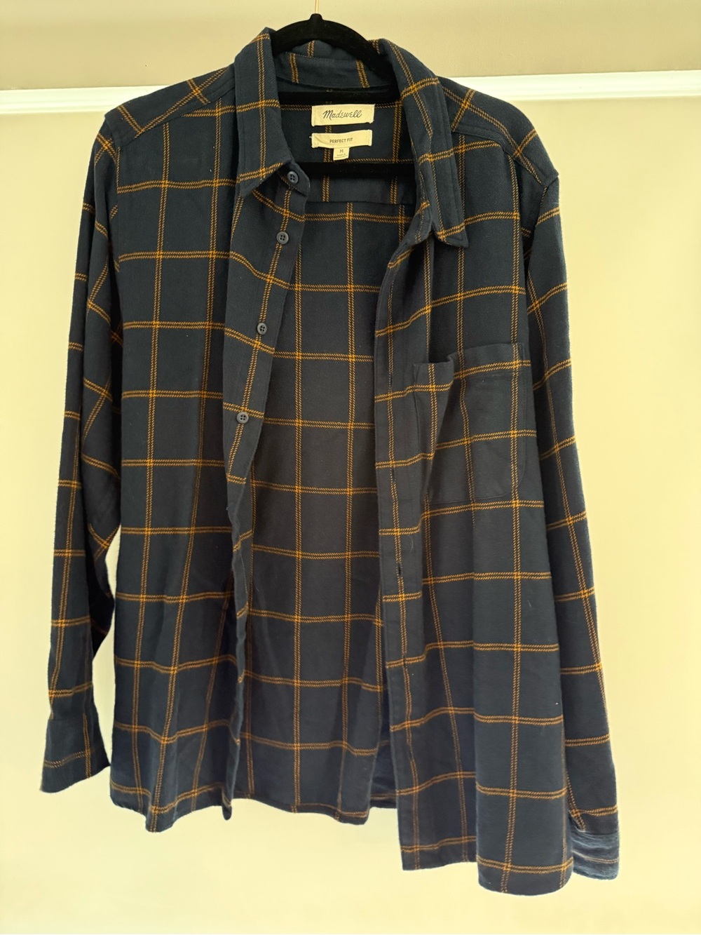 Madewell Navy Shirt with Gold Windowpane Plaid